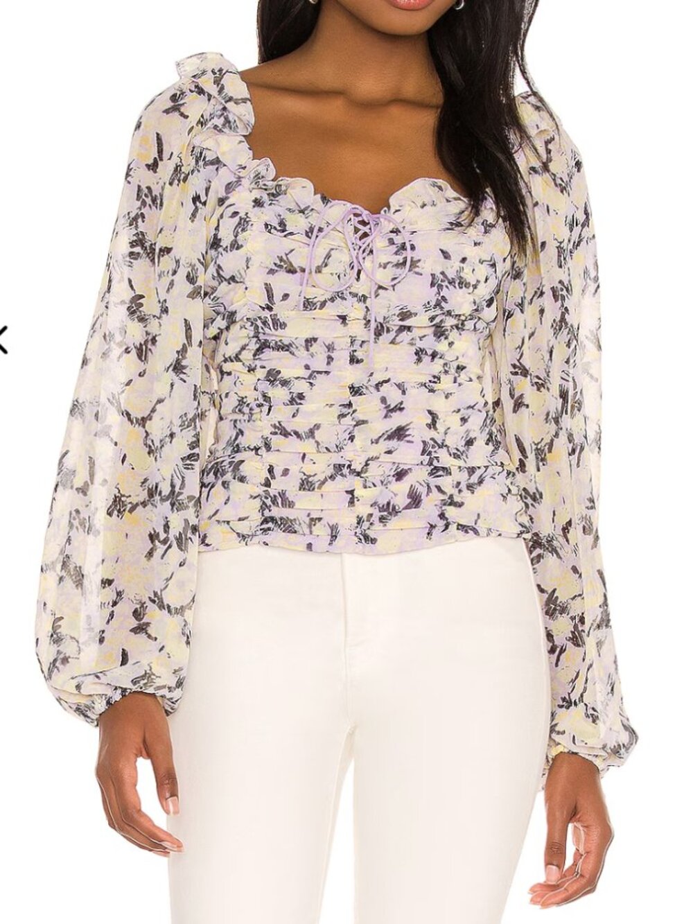 Free People Women's Size XS Multicolor Long Sleeve Mabel Printed Blouse